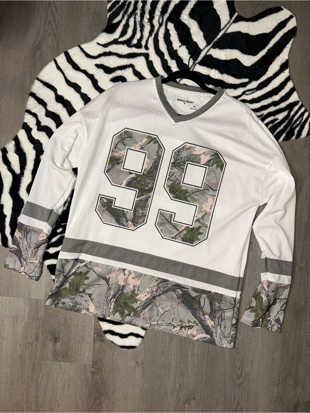 White Mesh Jersey with Camo '99' Accent